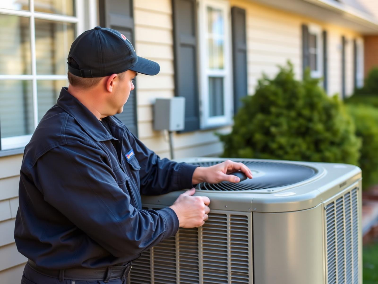 HVAC technician servicing an air conditioning unit at a customer's home